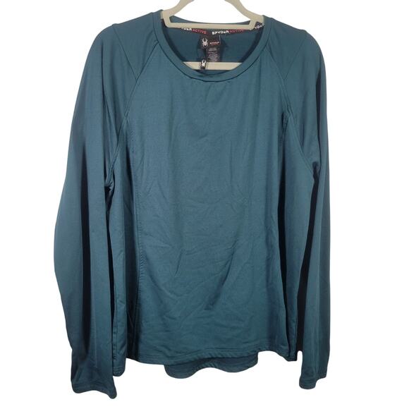 Spyder Thermal Base Layer Shirt Womens XXL (20) Green Fleece Lined Thumbholes - Picture 1 of 8